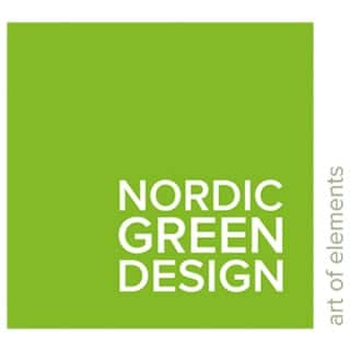 Nordic Green Design logotyp i stilren och naturnära design som symboliserar hållbarhet, innovation och grön utveckling.