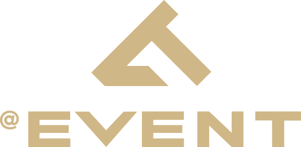 AT Events logotyp med stilren typografi och symbol