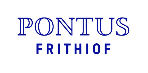 "Pontus Frithiofs logotyp i företagets profilfärger."