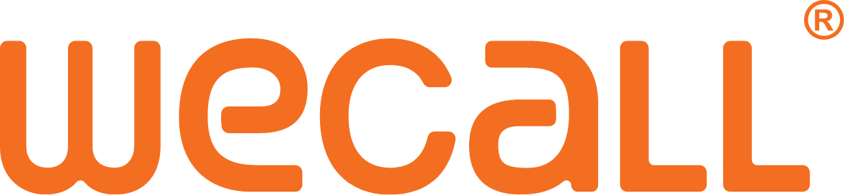 "Wecalls logotyp i företagets profilfärger."